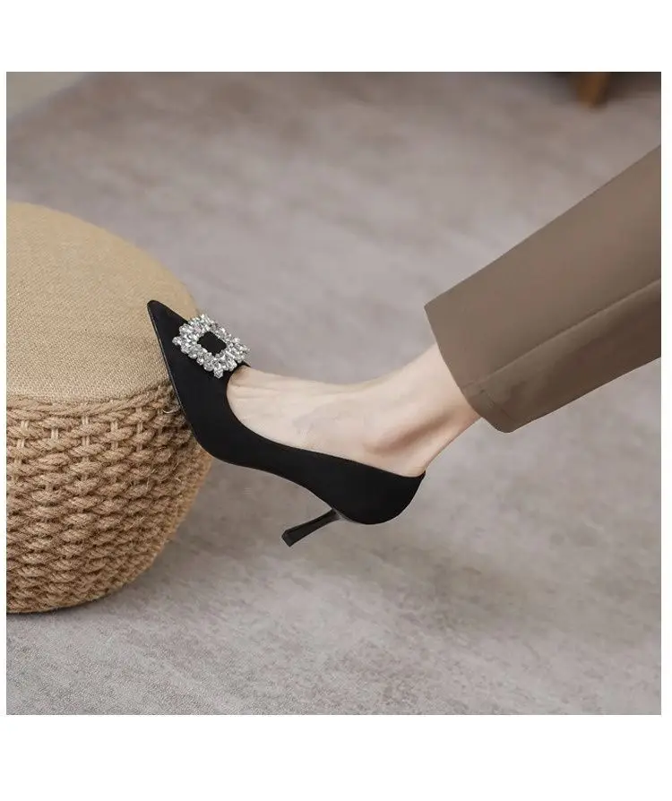 French-Style Pointed-Toe High Heels for Women, Stiletto Heels, 2026 Spring and Autumn New Style, Square Buckle, Rhinestone, Shallow Mouth, Comfortable and Fashionable Women's Shoes — feature 2