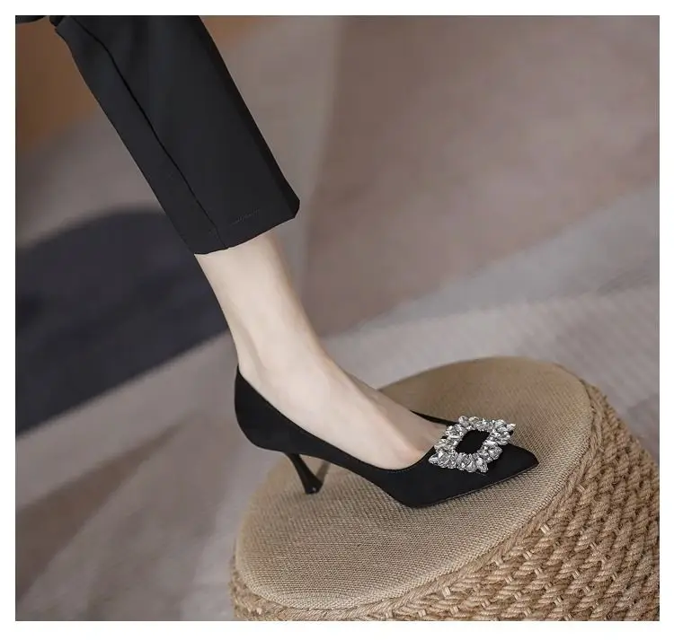 French-Style Pointed-Toe High Heels for Women, Stiletto Heels, 2026 Spring and Autumn New Style, Square Buckle, Rhinestone, Shallow Mouth, Comfortable and Fashionable Women's Shoes — feature 9