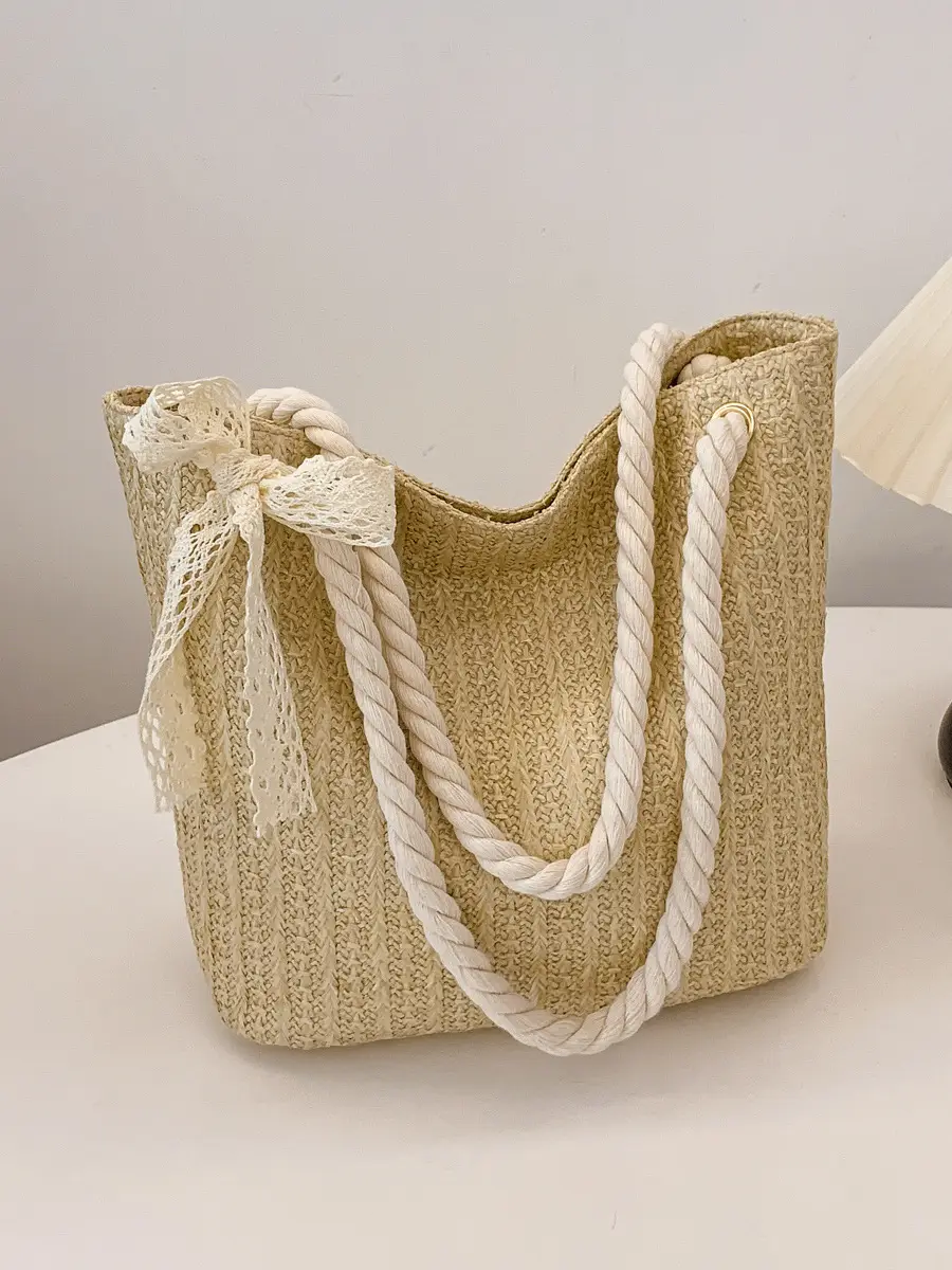 Pastoral Straw Bag Women's Large Capacity Beach Bag
