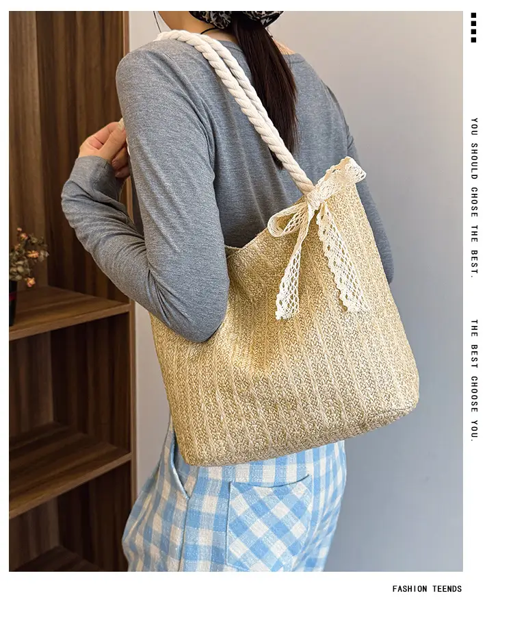 Pastoral Straw Bag Women's Large Capacity Beach Bag — feature 1
