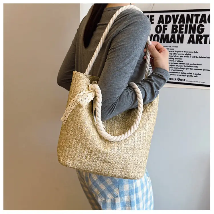 Pastoral Straw Bag Women's Large Capacity Beach Bag — feature 11