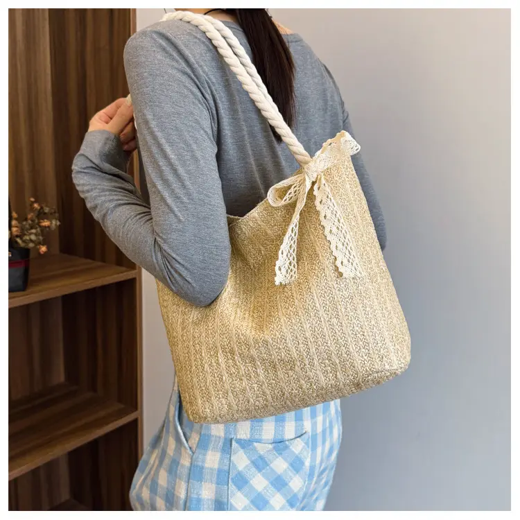 Pastoral Straw Bag Women's Large Capacity Beach Bag — feature 17