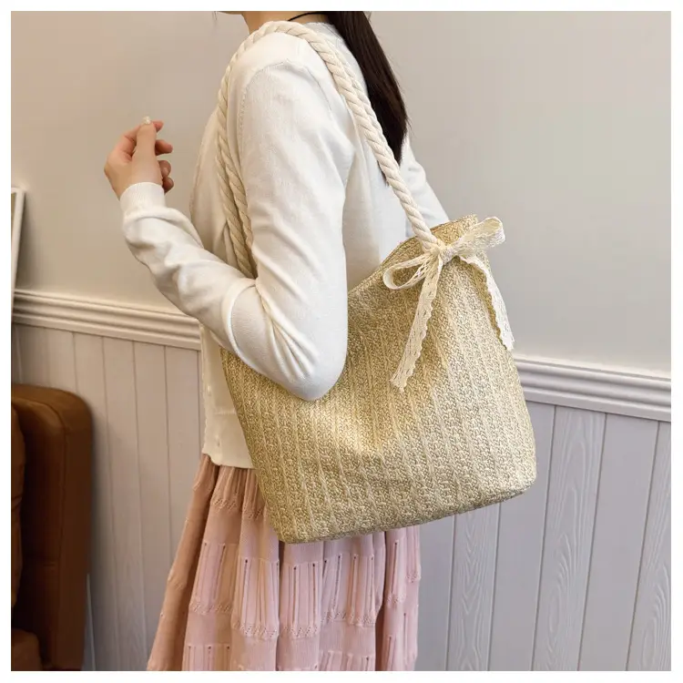 Pastoral Straw Bag Women's Large Capacity Beach Bag — feature 27