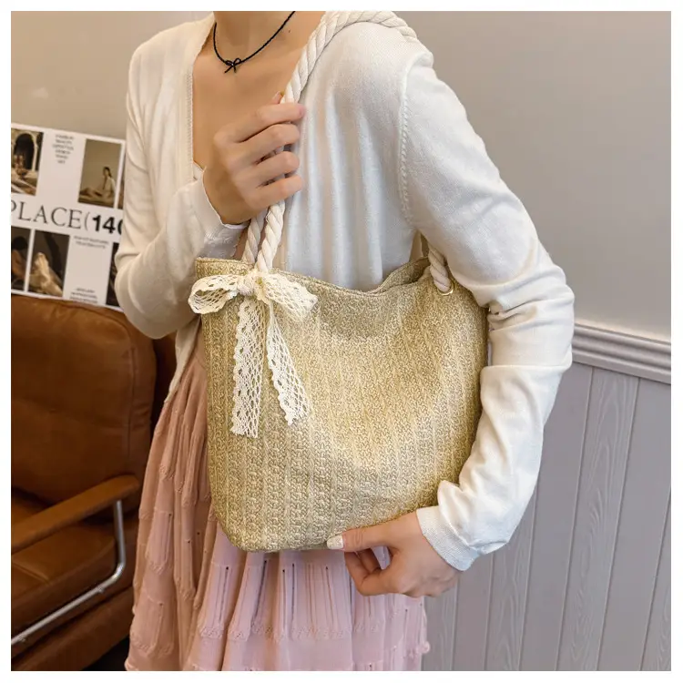 Pastoral Straw Bag Women's Large Capacity Beach Bag — feature 29