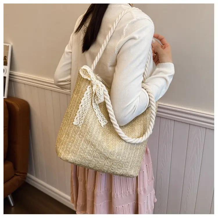 Pastoral Straw Bag Women's Large Capacity Beach Bag — feature 30
