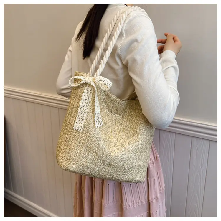 Pastoral Straw Bag Women's Large Capacity Beach Bag — feature 31