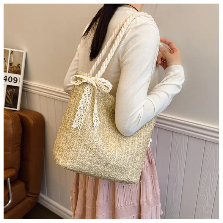 Pastoral Straw Bag Women's Large Capacity Beach Bag — feature 32