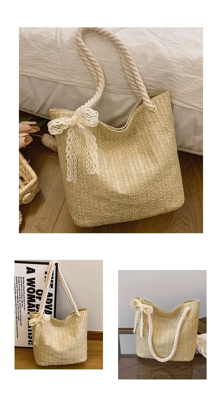 Pastoral Straw Bag Women's Large Capacity Beach Bag — feature 33