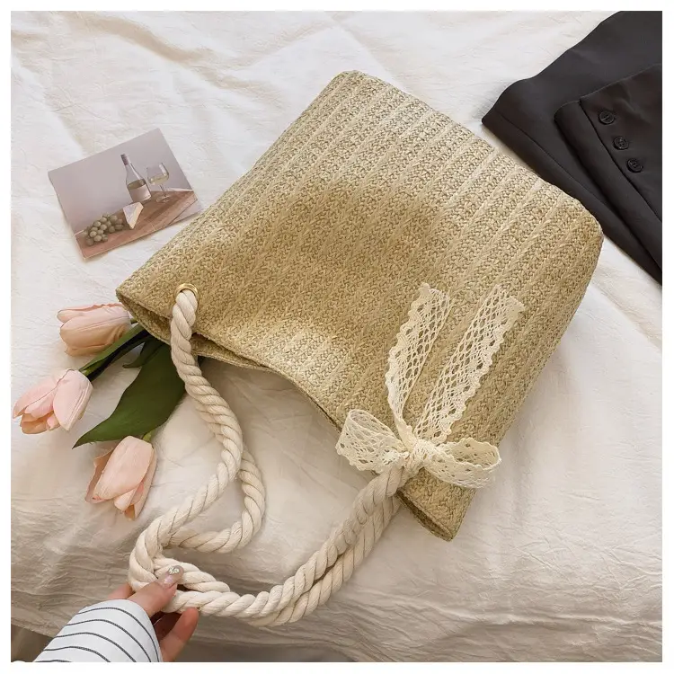 Pastoral Straw Bag Women's Large Capacity Beach Bag — feature 37