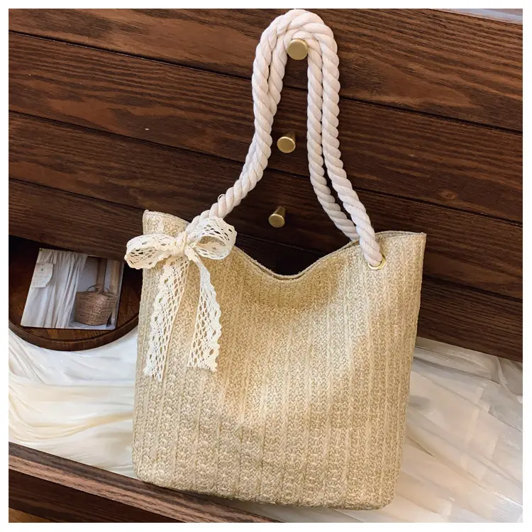 Pastoral Straw Bag Women's Large Capacity Beach Bag — feature 43