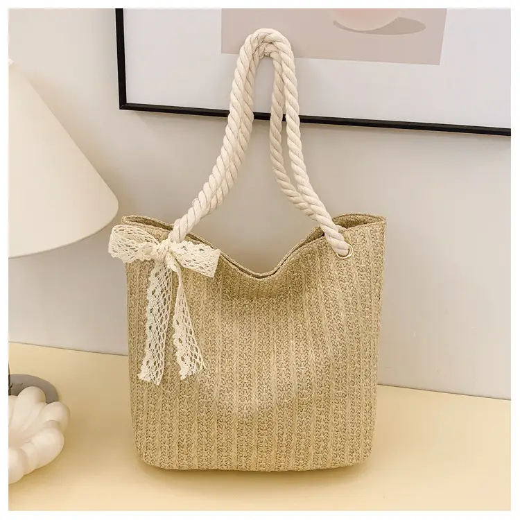 Pastoral Straw Bag Women's Large Capacity Beach Bag — feature 47