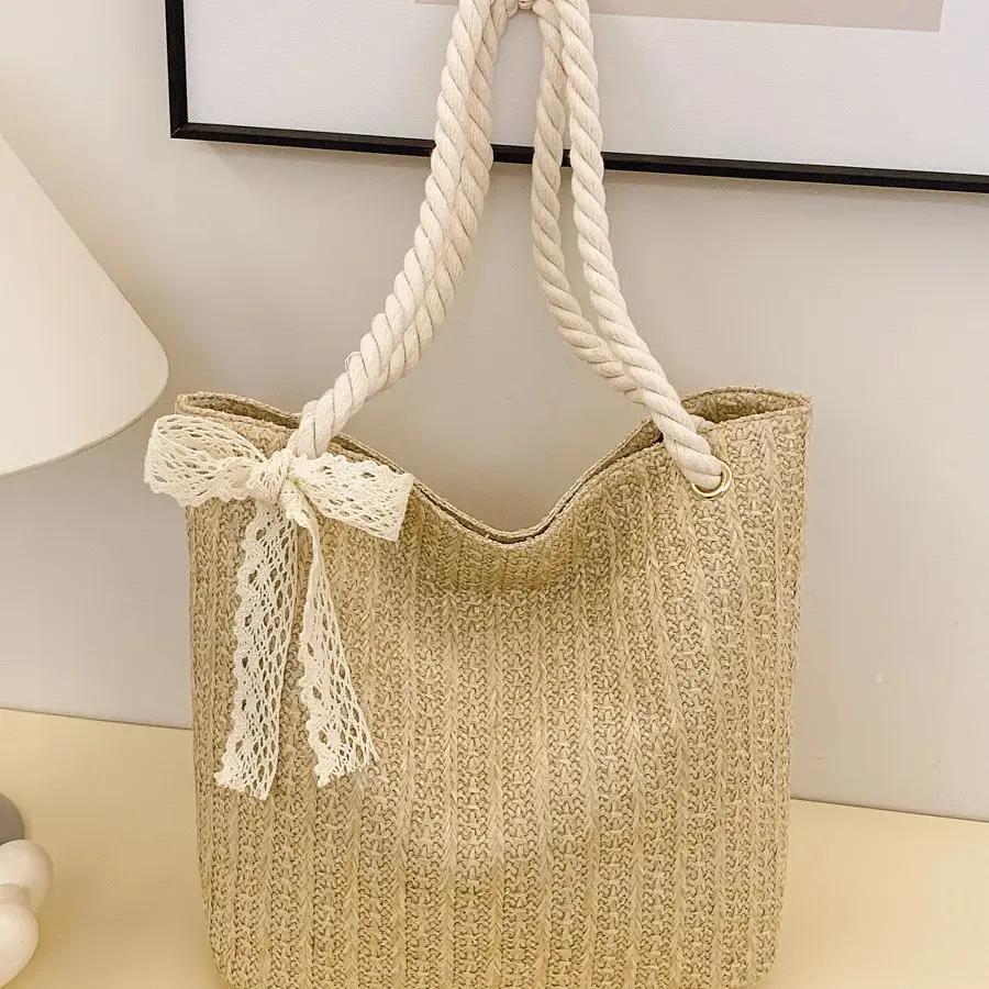 Pastoral Straw Bag Women's Large Capacity Beach Bag