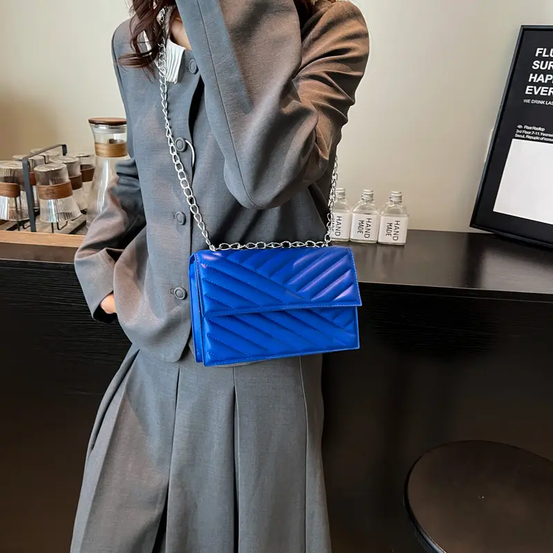 Blue Textured Microphone Bag for Women