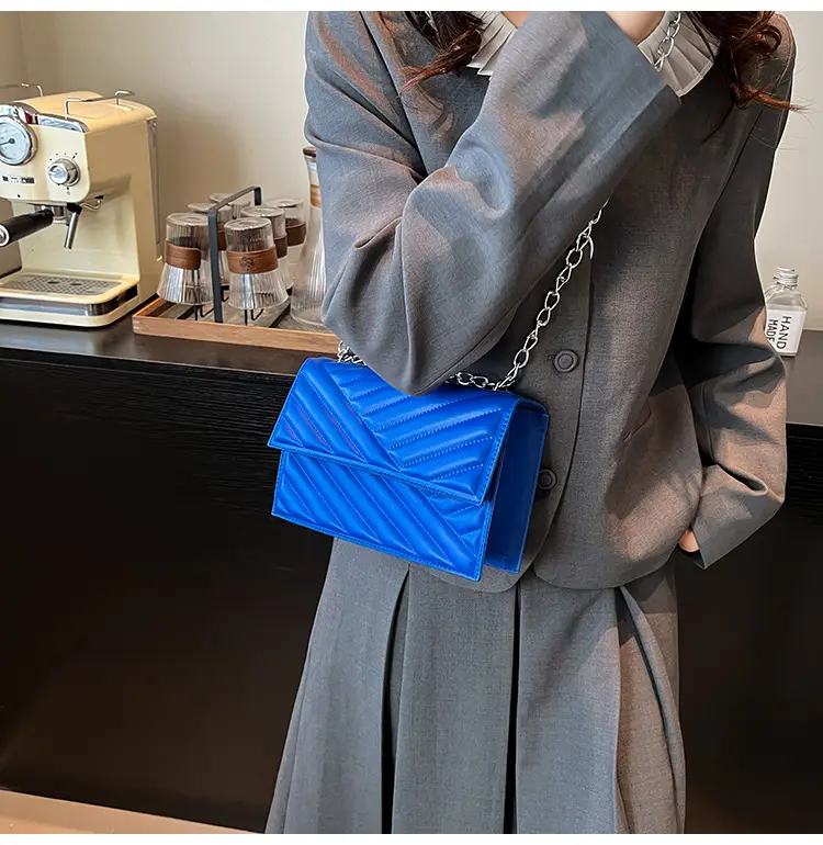 Blue Textured Microphone Bag for Women — feature 14