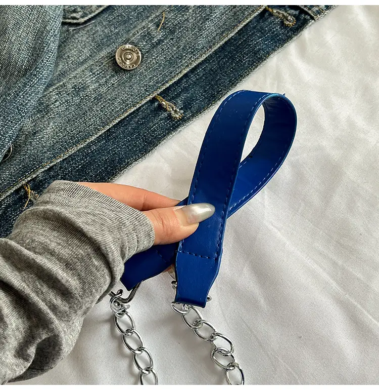 Blue Textured Microphone Bag for Women — feature 4