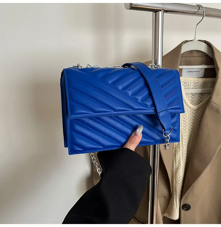 Blue Textured Microphone Bag for Women