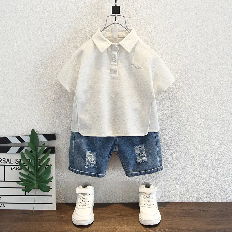Boys Short Sleeve Polo Shirt Light Grey 2025