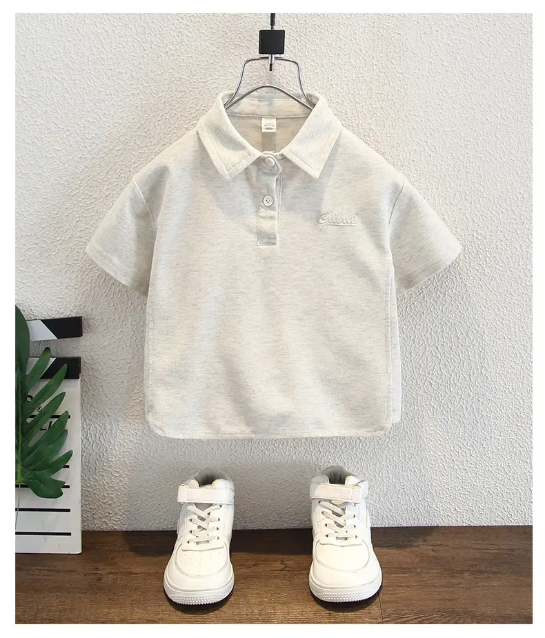 Boys Short Sleeve Polo Shirt Light Grey 2025 — feature 7