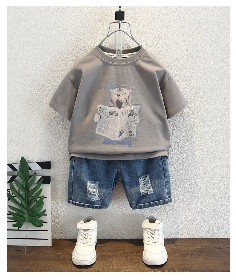 Boys Gray Short Sleeve T-Shirt Suit Summer 2025 — feature 9