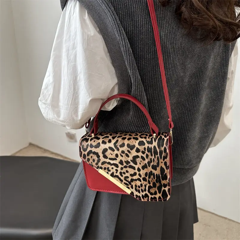 Leopard Print Red Strap Shoulder Bag - Image 4