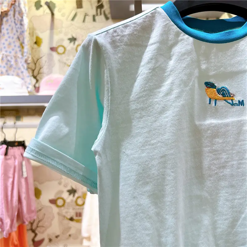 Summer Printed T-Shirt White Blue Round Neck Short Sleeve — feature 3