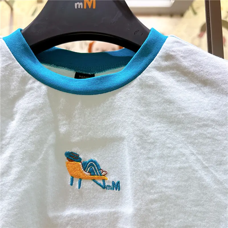 Summer Printed T-Shirt White Blue Round Neck Short Sleeve — feature 4