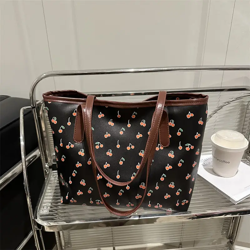 Cute Printed Women's Large Tote Bag with Brown Handles - Image 4