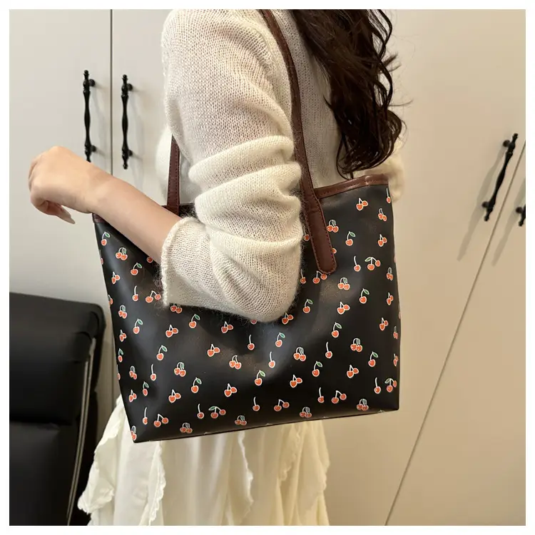 Cute Printed Women's Large Tote Bag with Brown Handles — feature 12