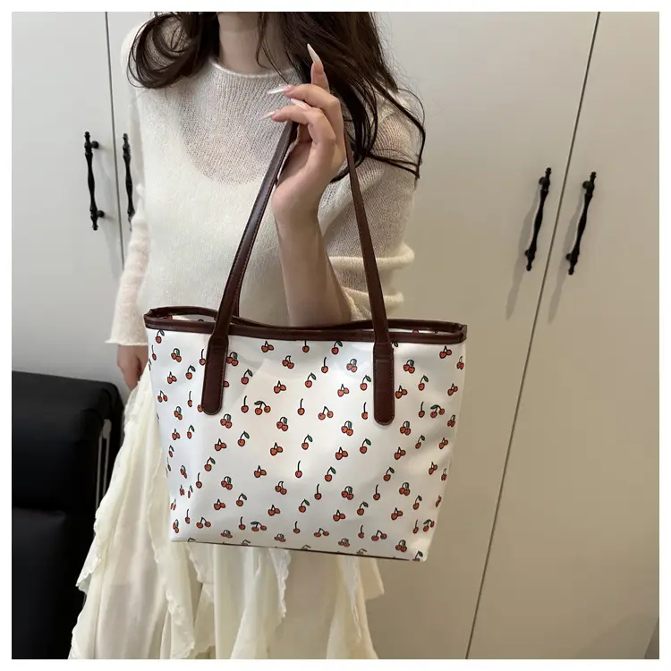 Cute Printed Women's Large Tote Bag with Brown Handles — feature 13