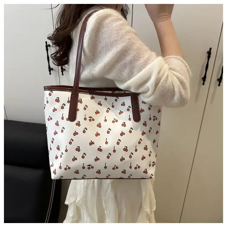 Cute Printed Women's Large Tote Bag with Brown Handles — feature 16