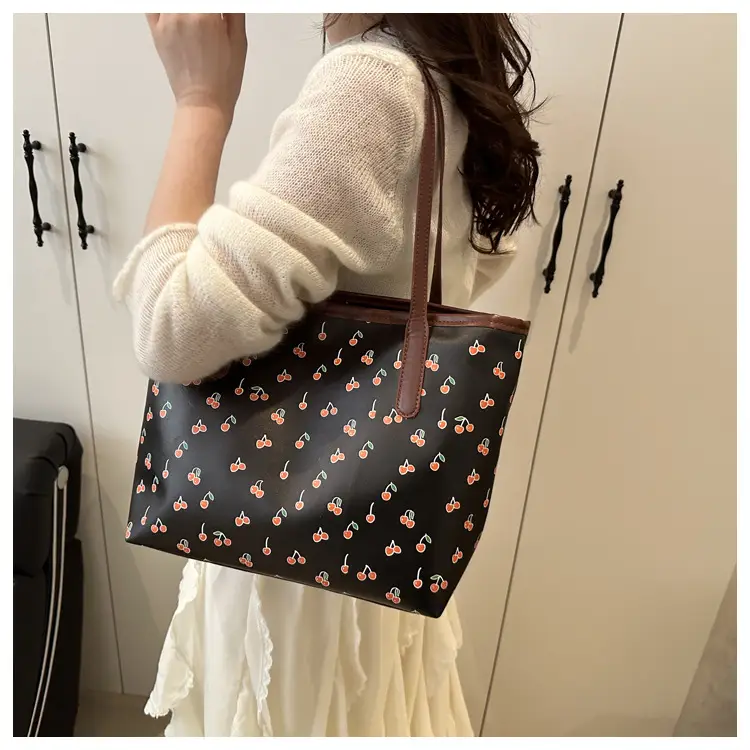 Cute Printed Women's Large Tote Bag with Brown Handles — feature 9