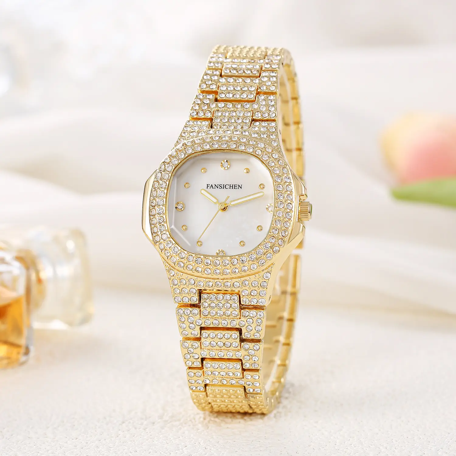Gypsophila Square Watch Full Diamond Wristwatch Unisex Luxury Quartz - Image 4