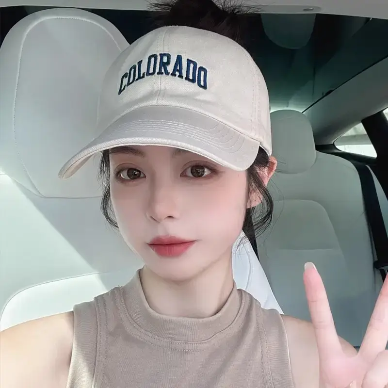 Women Black Baseball Cap Wide Brim Sun Hat - Image 5