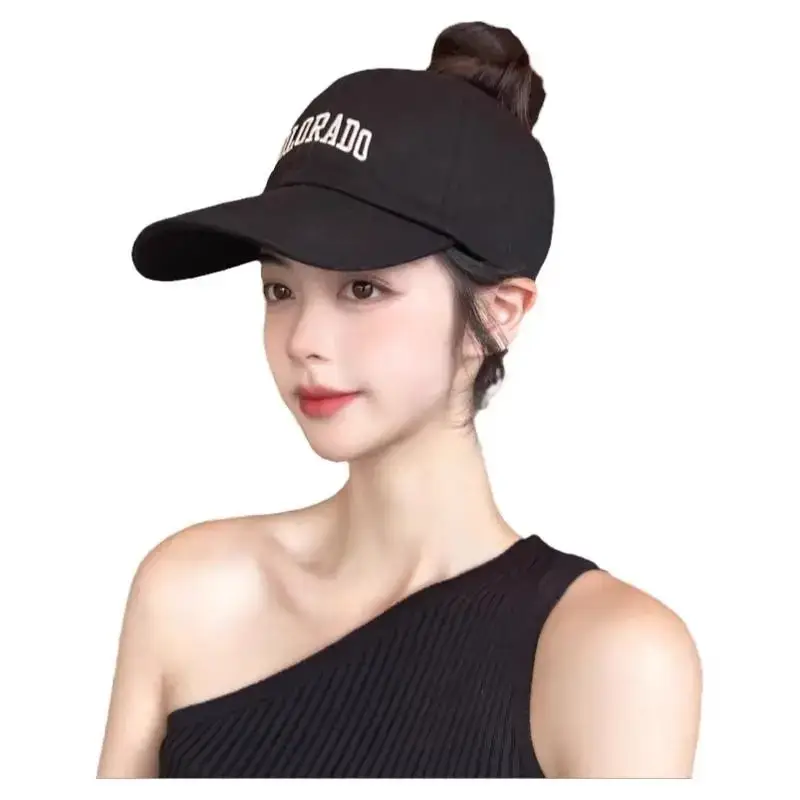 Women Black Baseball Cap Wide Brim Sun Hat - Image 7