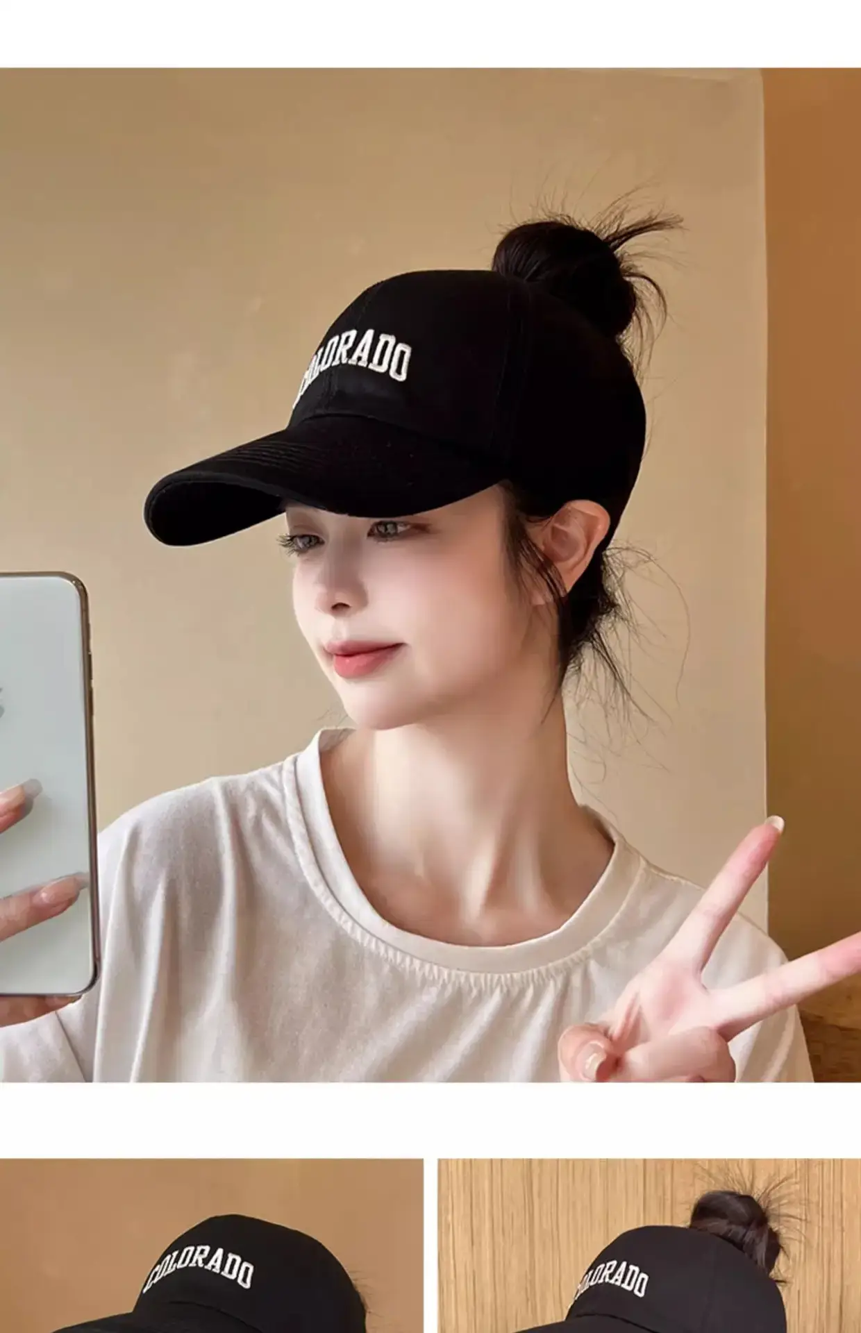 Women Black Baseball Cap Wide Brim Sun Hat — feature 14