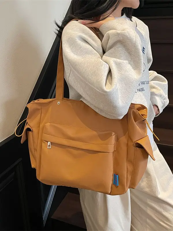 Women's Tan Canvas Shoulder Bag Large Capacity 2025