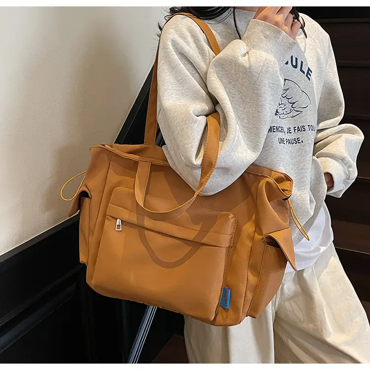 Women's Tan Canvas Shoulder Bag Large Capacity 2025 — feature 12