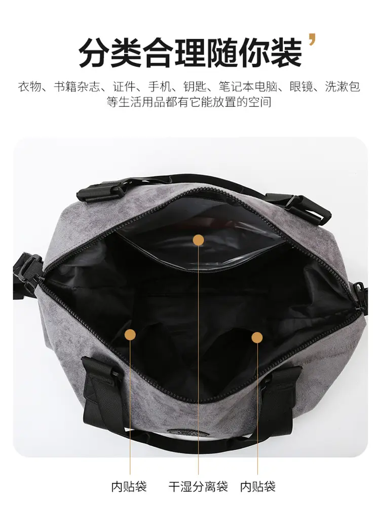Gray Large Capacity Travel Tote Bag with Black Straps — feature 11