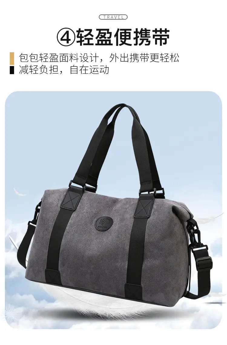 Gray Large Capacity Travel Tote Bag with Black Straps — feature 14