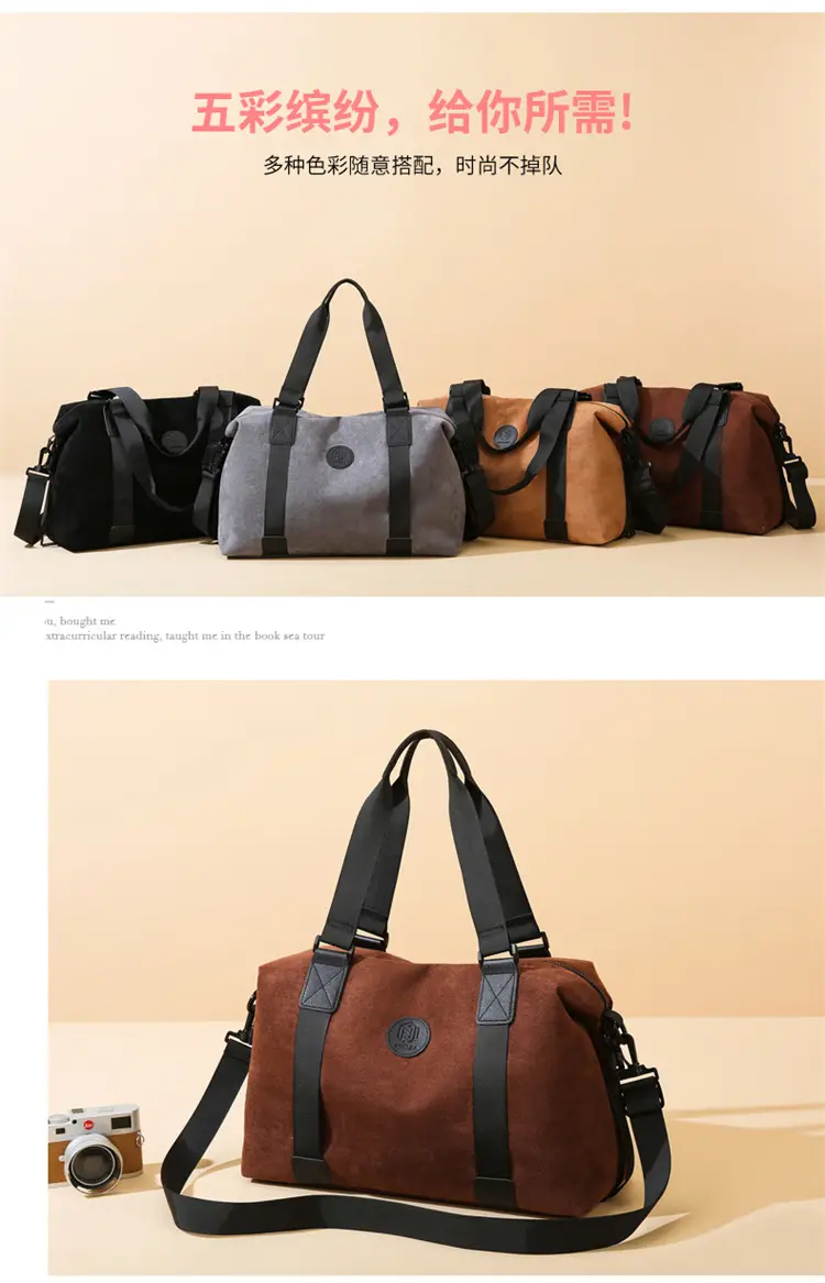 Gray Large Capacity Travel Tote Bag with Black Straps — feature 15
