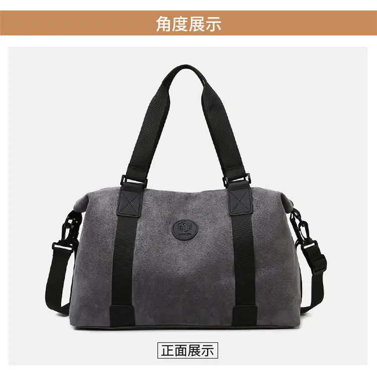 Gray Large Capacity Travel Tote Bag with Black Straps — feature 19