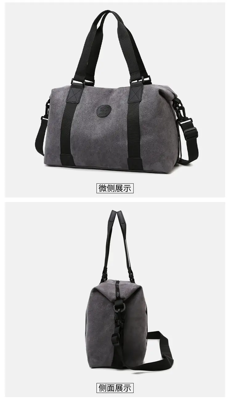 Gray Large Capacity Travel Tote Bag with Black Straps — feature 20