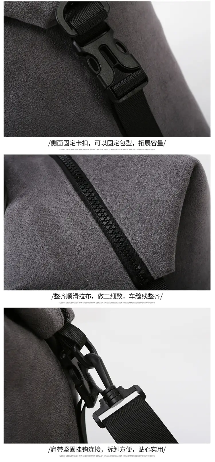Gray Large Capacity Travel Tote Bag with Black Straps — feature 24