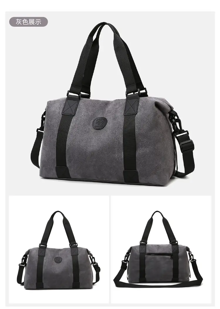 Gray Large Capacity Travel Tote Bag with Black Straps — feature 25