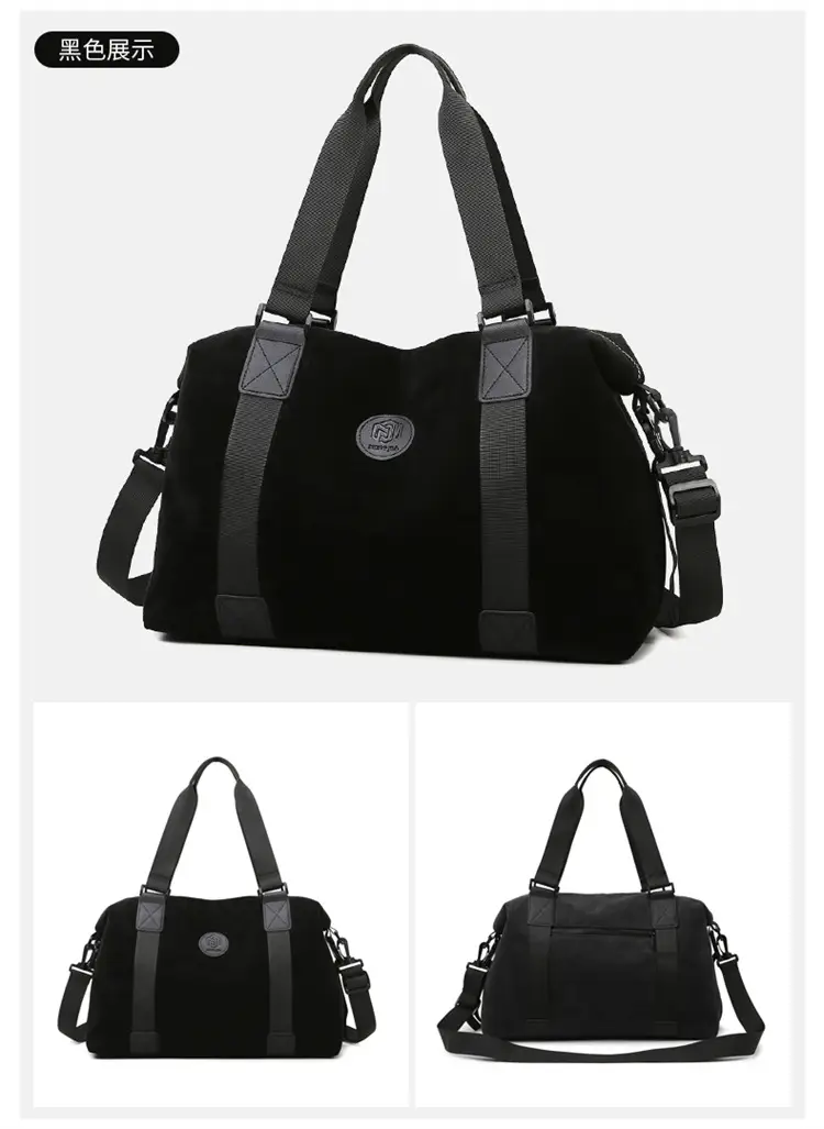 Gray Large Capacity Travel Tote Bag with Black Straps — feature 26