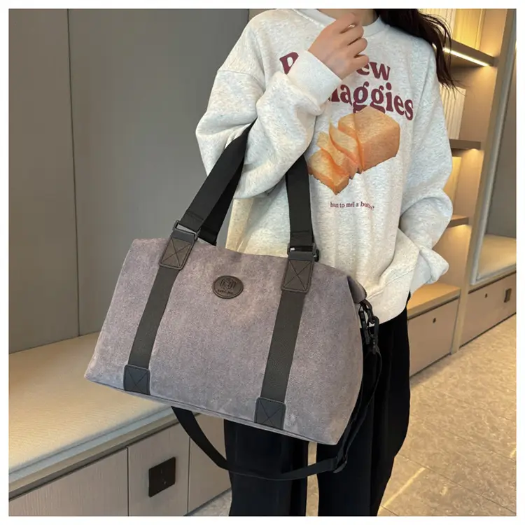 Gray Large Capacity Travel Tote Bag with Black Straps — feature 29