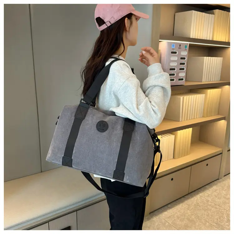 Gray Large Capacity Travel Tote Bag with Black Straps — feature 30