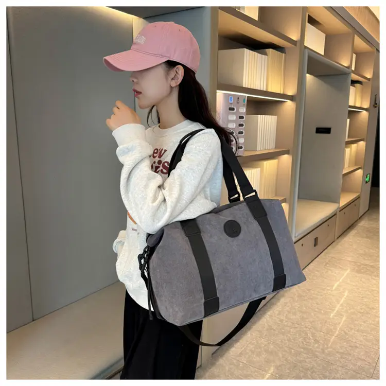 Gray Large Capacity Travel Tote Bag with Black Straps — feature 31