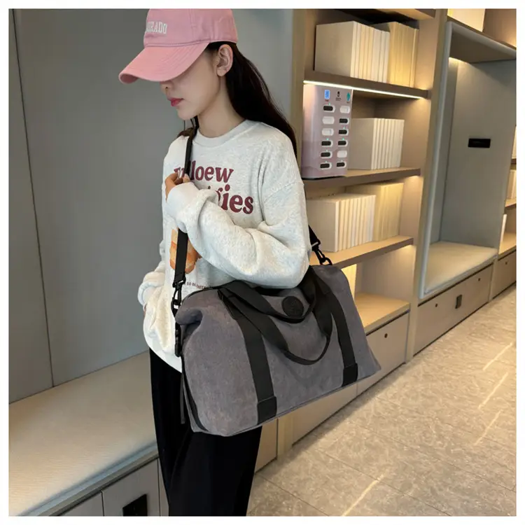 Gray Large Capacity Travel Tote Bag with Black Straps — feature 32