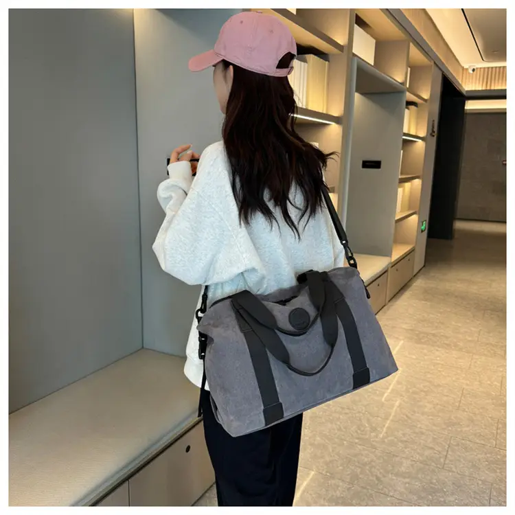 Gray Large Capacity Travel Tote Bag with Black Straps — feature 33